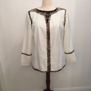 MIDNIGHT VELVET jacket with leopard print trim